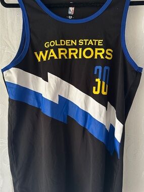 NBA Black Stephen Curry Jersey with Blue Trim and Red/White Logo